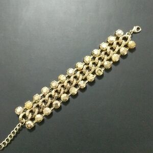 Chunky Gold Tone Chain and Rhinestone Statement Bracelet